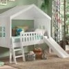Halfhoogslaper HuisBed Met Glijbaan -Karlsson Winkel Halfhoogslaper HuisBed met glijbaan wit
