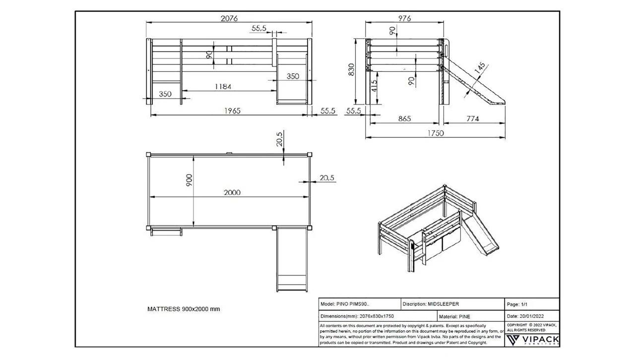 Halfhoogslaper Pino Met Glijbaan 4 Halfhoogslaper Pino Met Glijbaan - Afbeelding 4