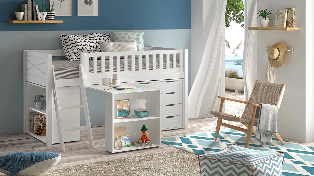 Halfhoogslaper Scott Met Bureau, Boekenkast En Commode 1 Halfhoogslaper Scott Met Bureau, Boekenkast En Commode