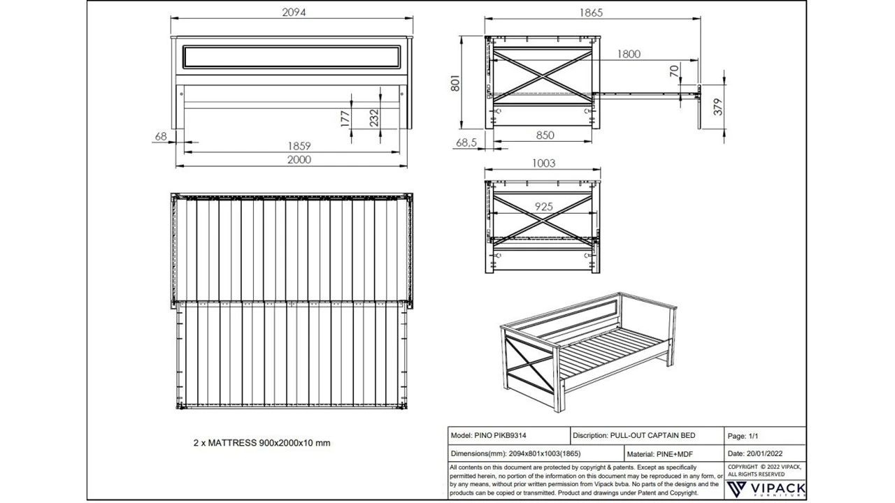 Kajuitbed Paneel Uitschuifbaar Pino 7 Kajuitbed Paneel Uitschuifbaar Pino - Afbeelding 7
