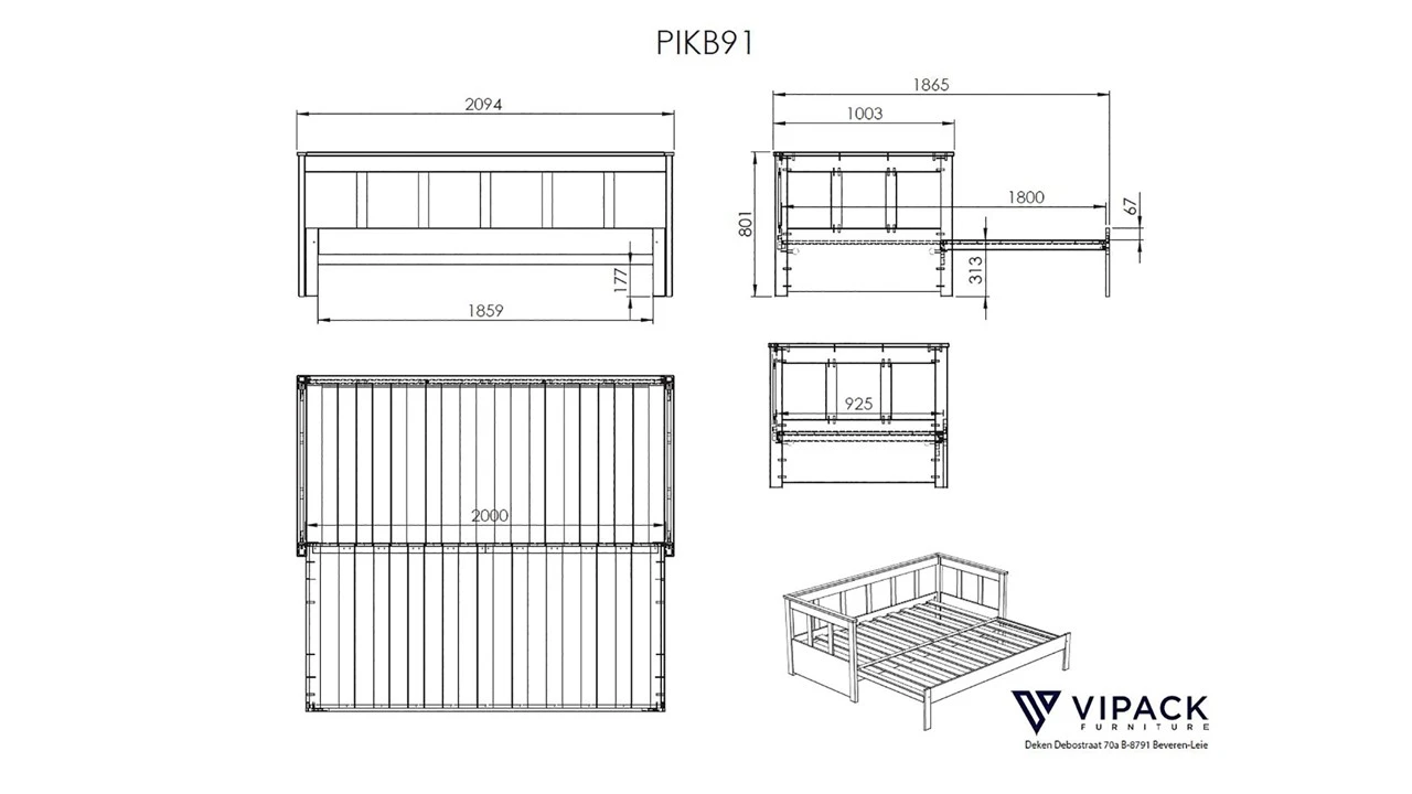 Kajuitbed Spijlen Uitschuifbaar Pino 6 Kajuitbed Spijlen Uitschuifbaar Pino - Afbeelding 6