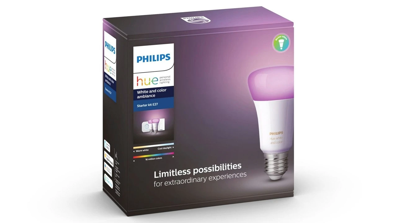 Verlichting Philips Hue White And Color Ambiance Starterkit E27 (2 Lampen, 2 Dimmers + Bridge) 1 Verlichting Philips Hue White And Color Ambiance Starterkit E27 (2 Lampen, 2 Dimmers + Bridge)
